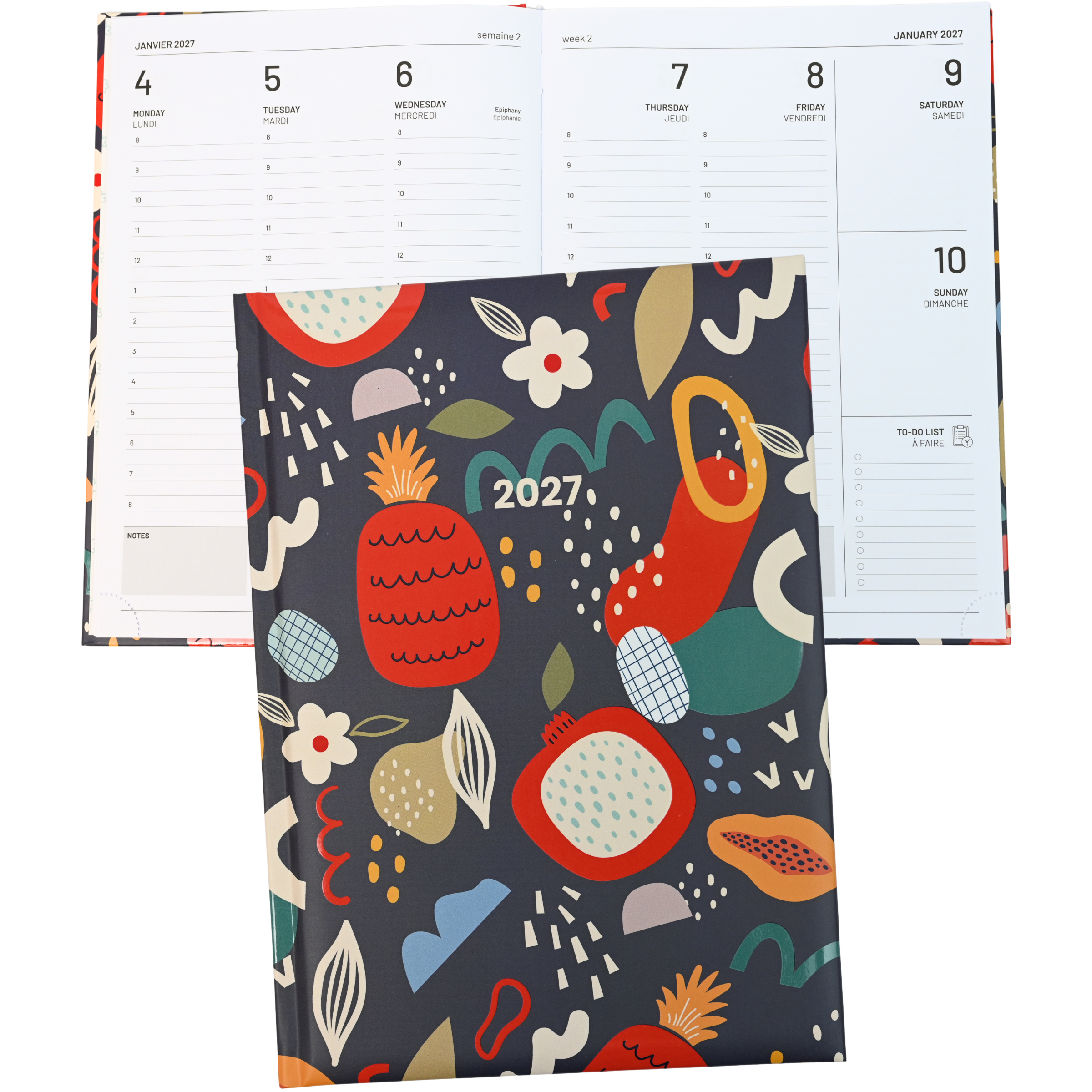 ANNUAL AGENDA 2027- MEDIUM- 1 W/2P- ABSTRACT FRUIT