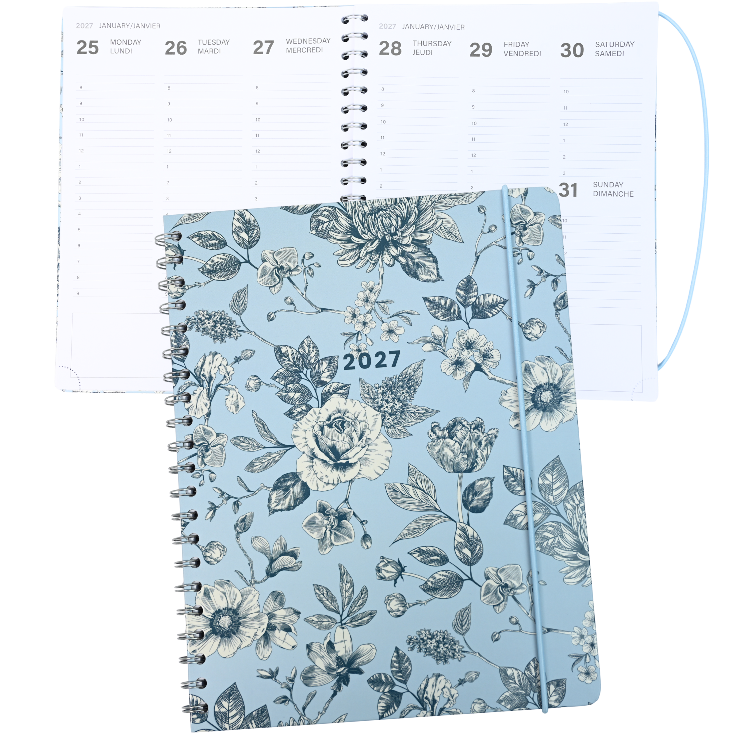 ANNUAL AGENDA 2027- LARGE-1W/2P- BLUE BOTANICALS