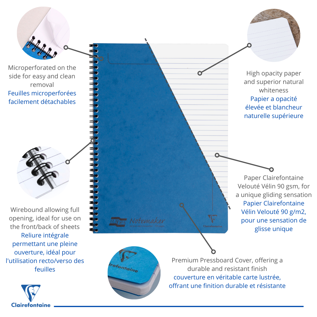Bloc-Notes  Ligné 120P 8¼X11¾ Bleu CLAIREFONTAINE