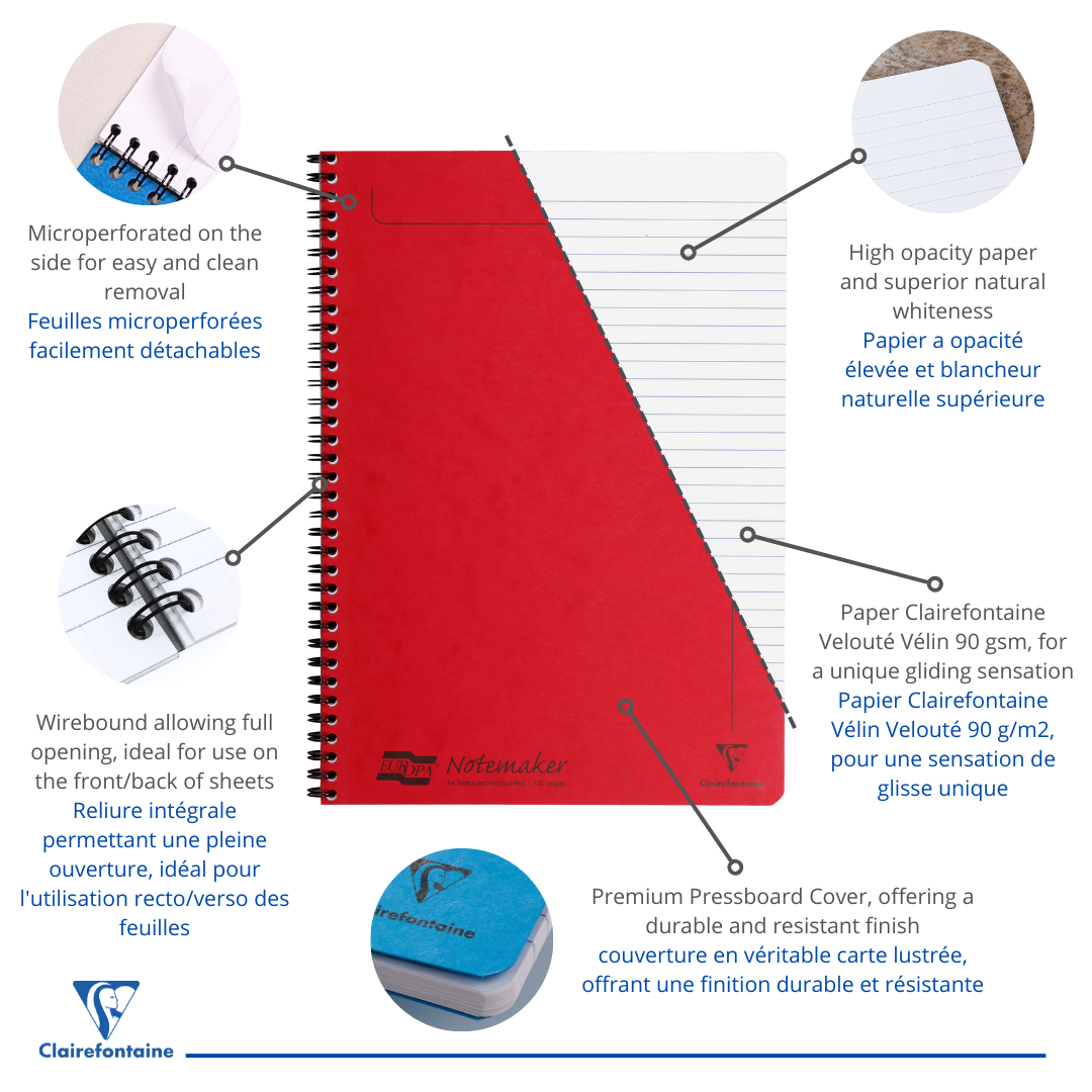 Bloc-Notes  Ligné 120P 8¼X11¾ Rouge CLAIREFONTAINE