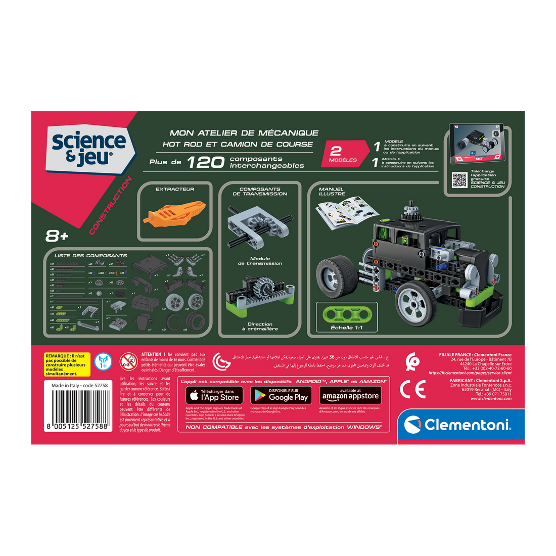 SCIENCE & JEU: ATELIER MÉCANIQUE - HOT ROD ET CAMION DE COURSE CLEMENTONI