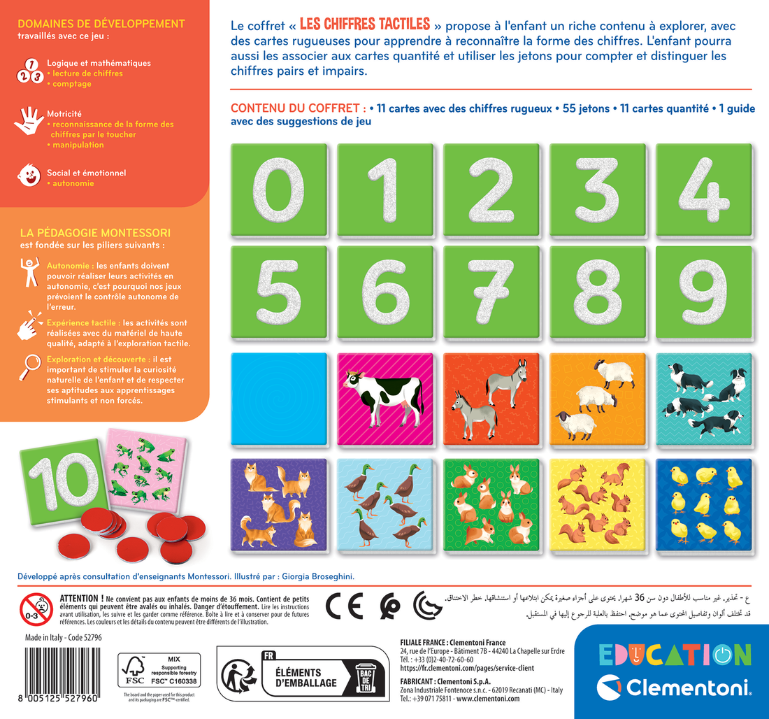 EDUCATION: MONTESSORI - LES CHIFFRES TACTILES CLEMENTONI