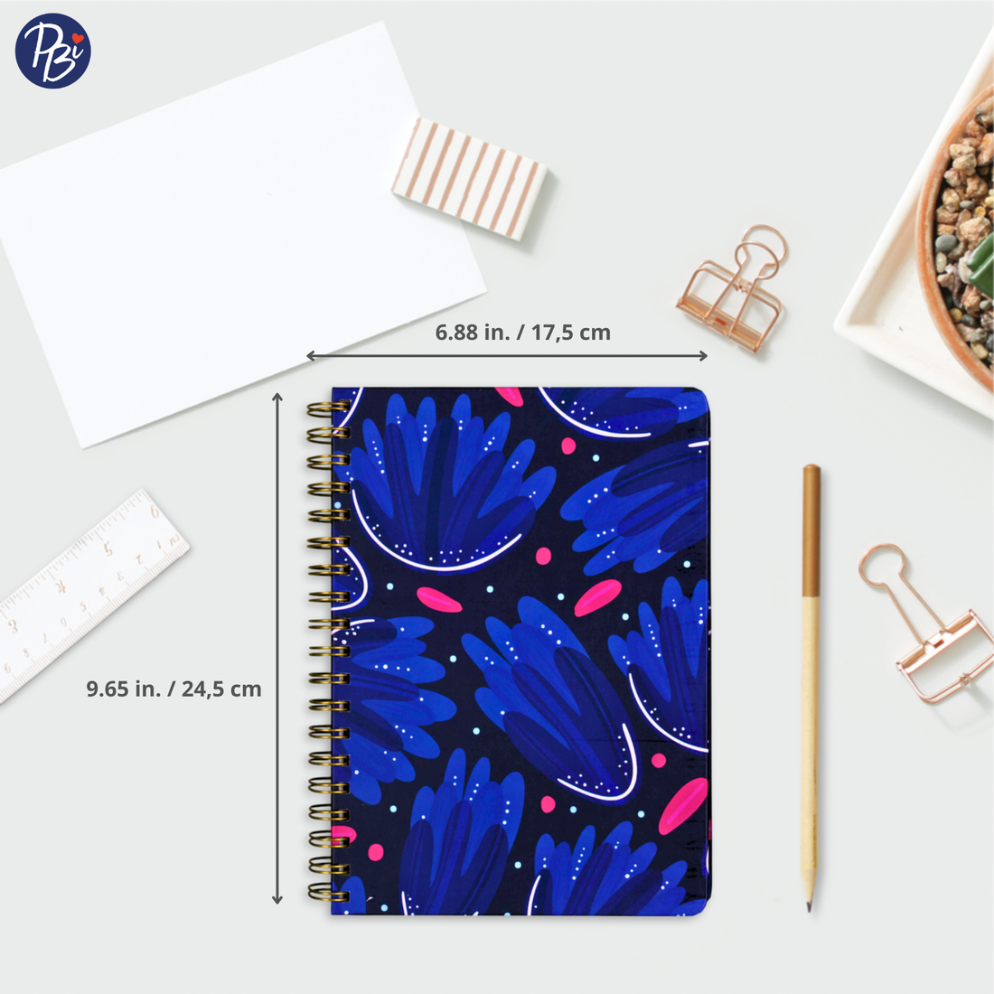 CAHIER DE NOTES - GRAND - FLEURS BLEUES ET ROSES PBI LIVRES NOTES