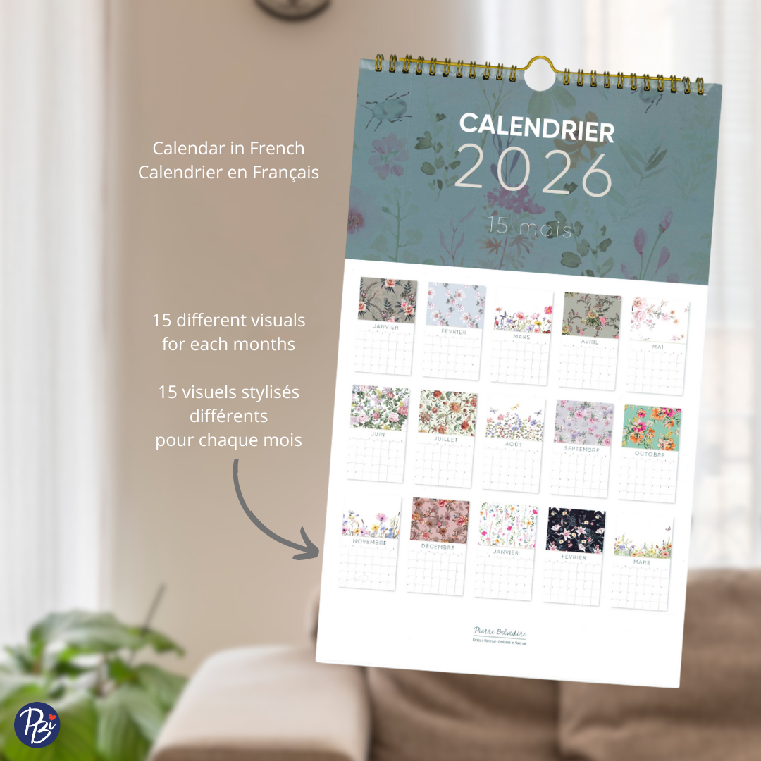 CALENDRIER 15 MOIS-2026- FLEURS CLASSIQUES PBI AUTRES