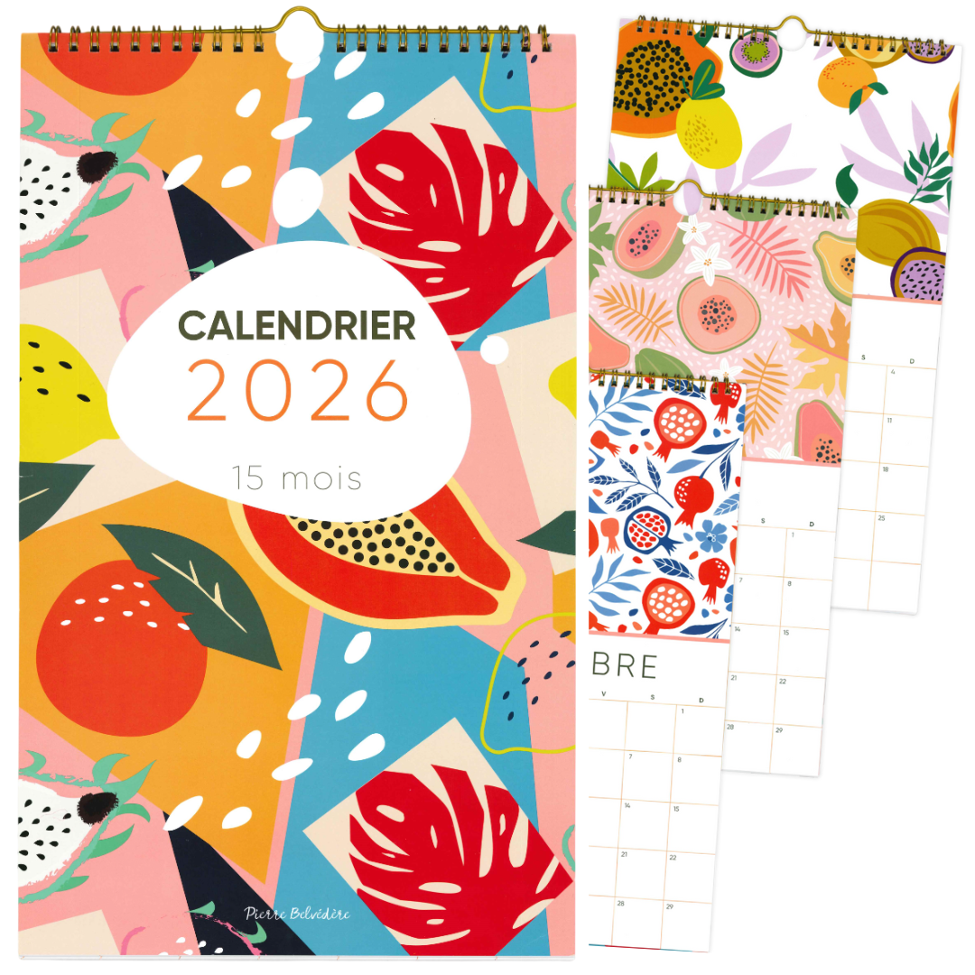 CALENDRIER 15 MOIS-2026- PAPAYE ET POMEGRENADE