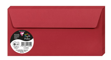 Enveloppe Rouge Groseille 210X110 120G Pck:20 POLLEN