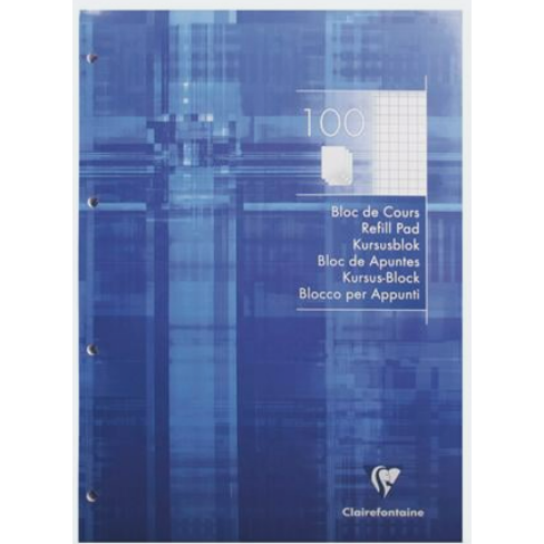 Bloc perforé encollé 5/5 -bleu- A4. 100 feuilles  (21x29.7cm) CLAIREFONTAINE