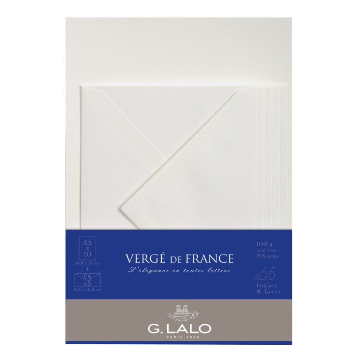 Vergé De France Feuilles A5 C6 Enveloppes  Blanc G.LALO