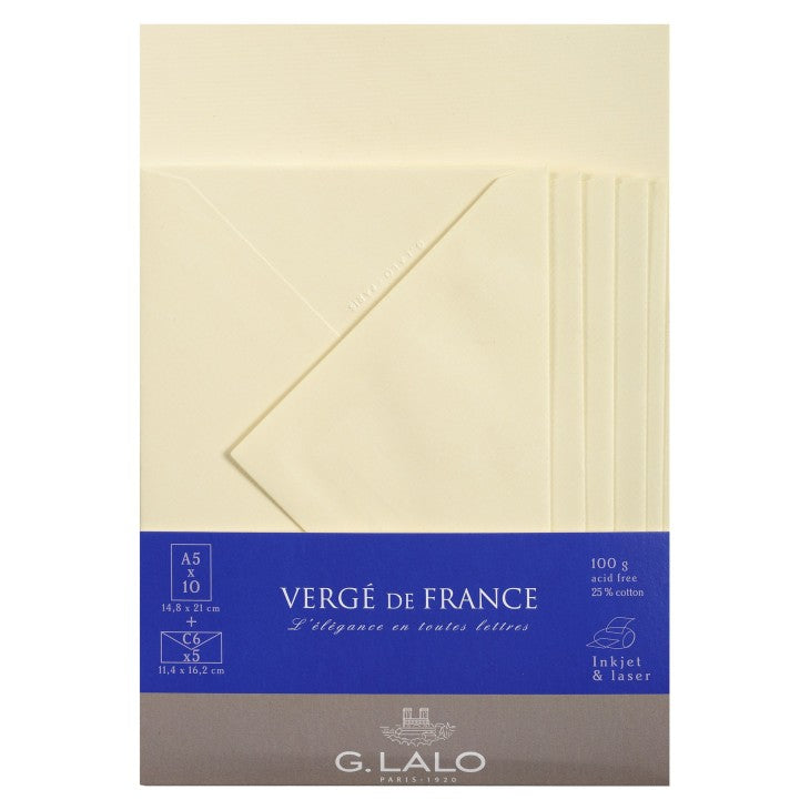 Vergé De France Feuilles A5 C6 Enveloppes  Ivoire G.LALO