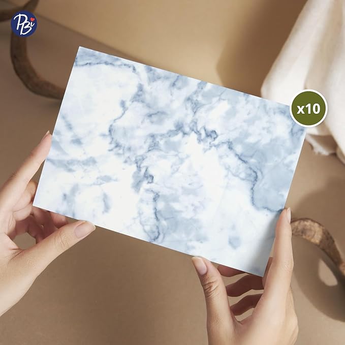 CARTE VIERGE / BOITE (10 CARTES, 10 ENV, 10 AUTOCOLLANTS) : BLEU MARBRÉ PBI AUTRES