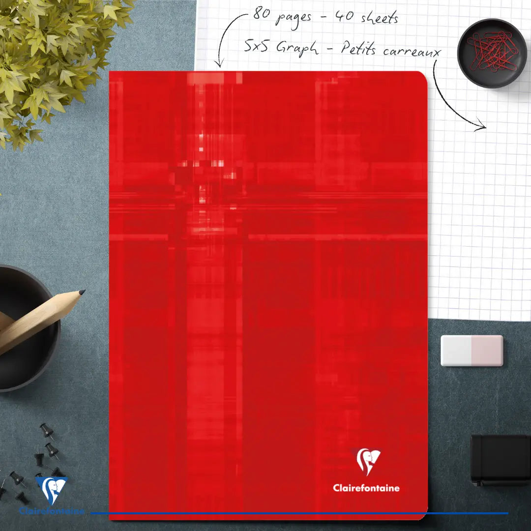 Cahier agrafé 5/5 -assortis- A4.  80 pages (21x29.7cm) CLAIREFONTAINE