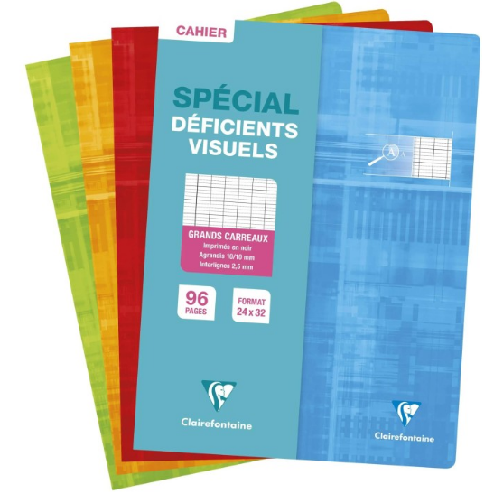 Cahier pour déficients visuels agrafé seyes 2.5mm -assortis- 96 pages (24x32cm) CLAIREFONTAINE