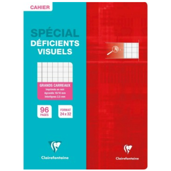 Cahier pour déficients visuels agrafé seyes 2.5mm -assortis- 96 pages (24x32cm) CLAIREFONTAINE