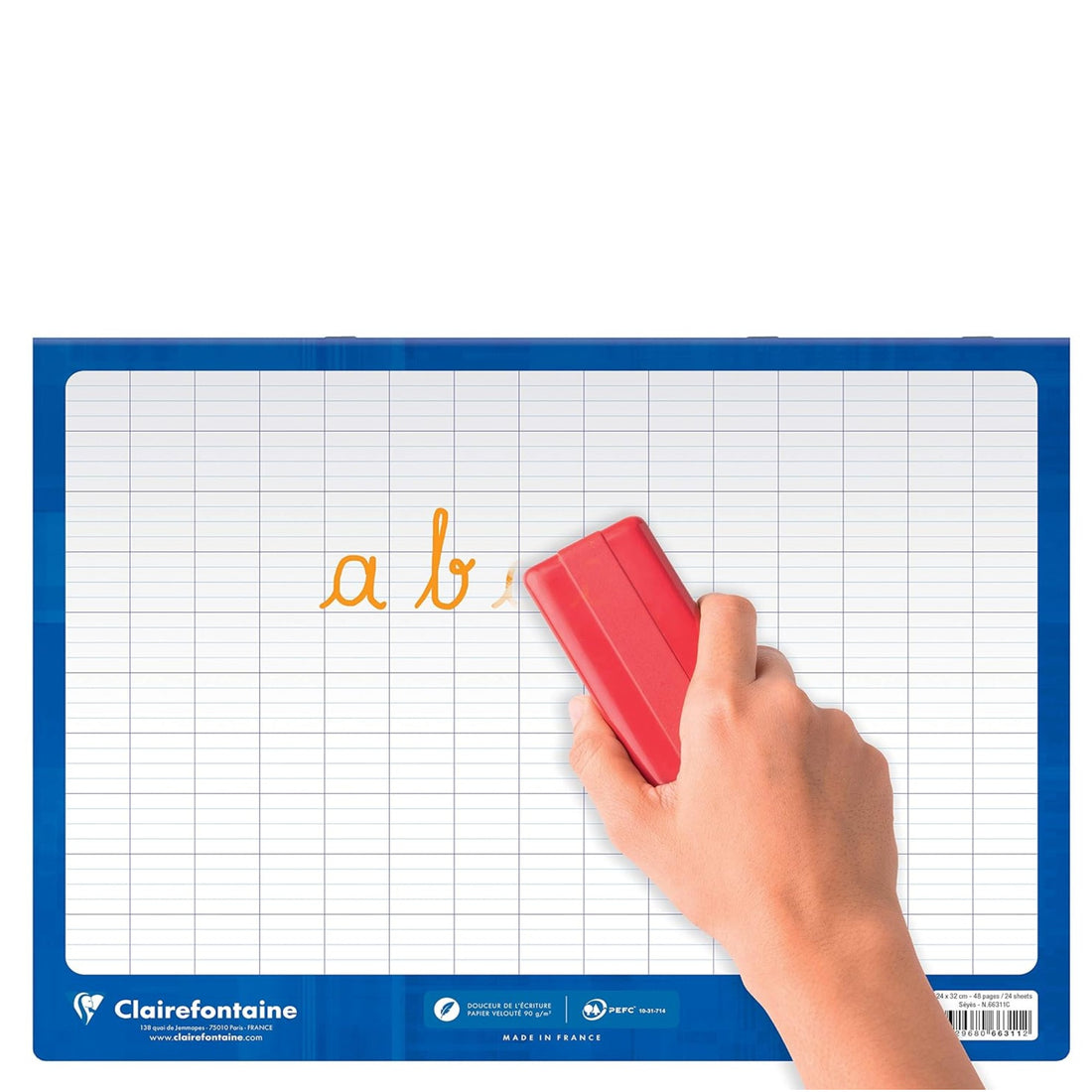 Cahier Magique séyès, couverture ardoise double face effaçable piqué blanc 48 pages (24x32cm)