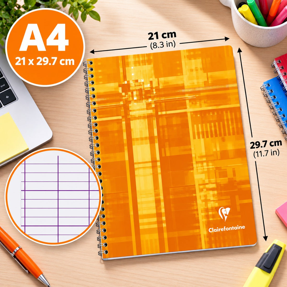 Cahier seyès reliure intégrale assorti 100 pages A4 (21x29.7cm) - CLAIREFONTAINE