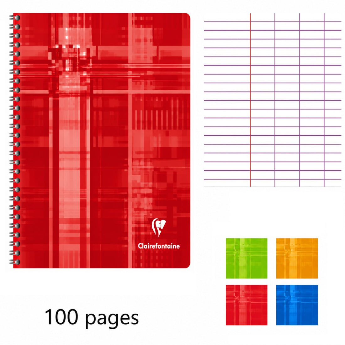 Cahier seyès reliure intégrale assorti 100 pages A4 (21x29.7cm) - CLAIREFONTAINE