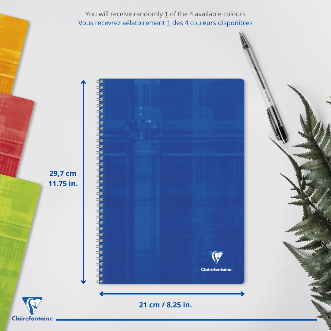 Cahier reliure intégrale 5/5 -assortis- A4. 100 pages (21x29.7cm) CLAIREFONTAINE