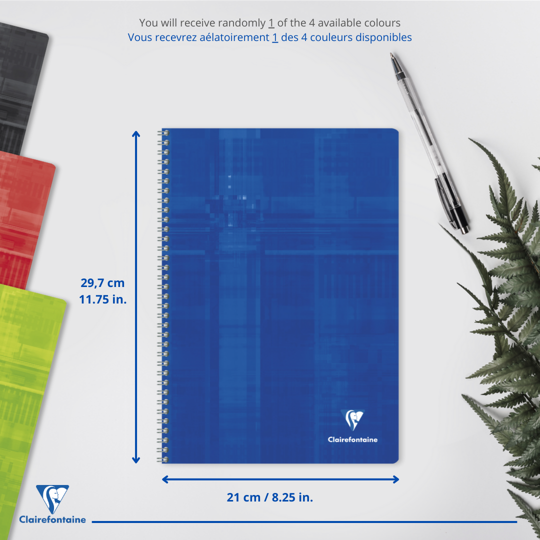 Cahier reliure intégrale 5/5 -assortis- A4. 180 pages (21x29.7cm) CLAIREFONTAINE