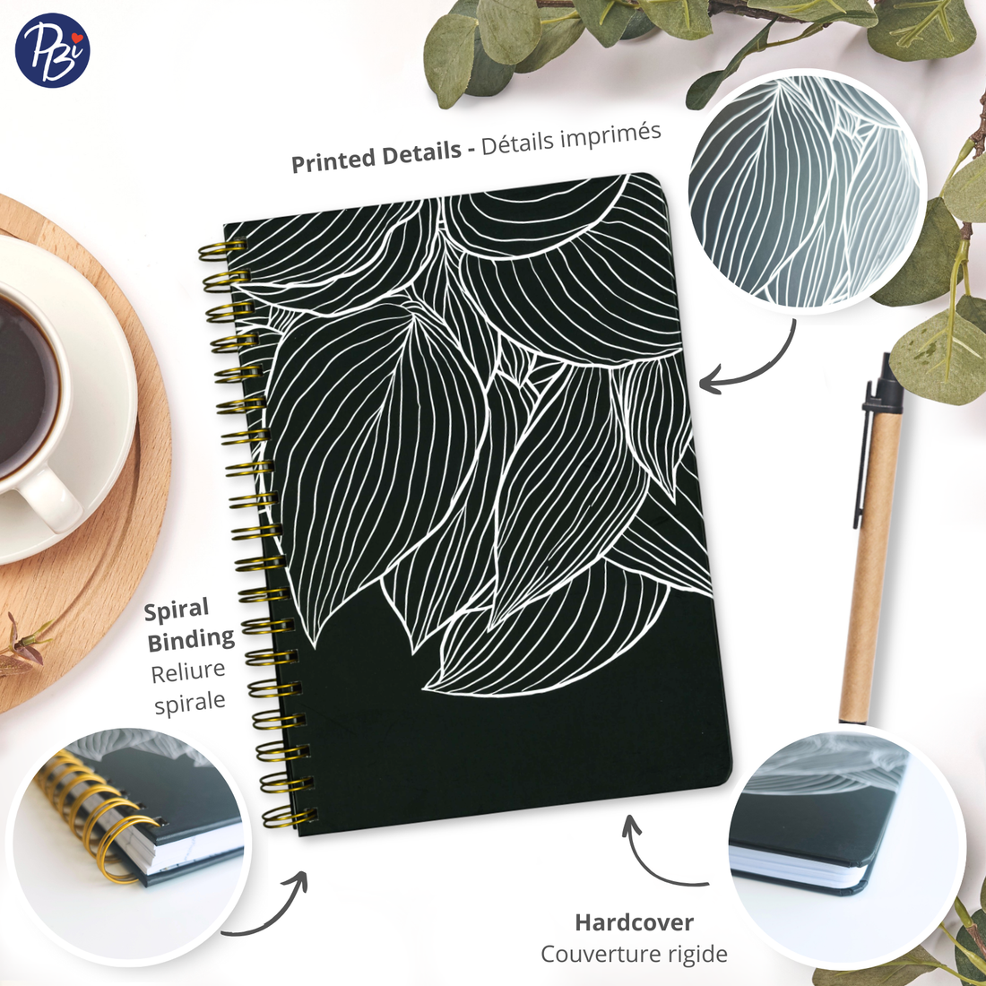 CAHIER DE NOTES - GRAND - FEUILLES NOIRES & BLANCHES PBI LIVRES NOTES