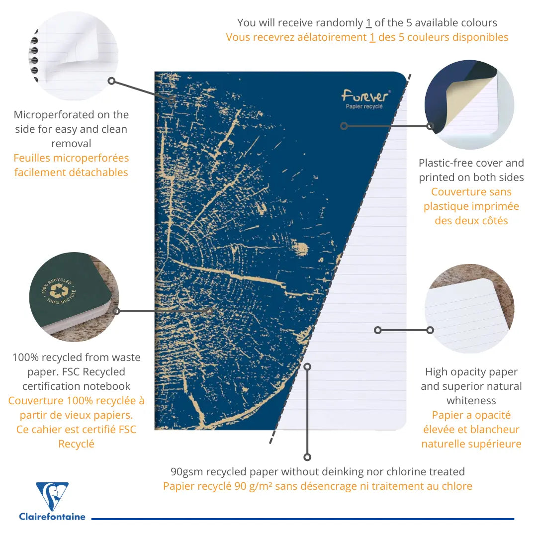 Forever premium cahier agrafé ligné -assortis- A4. 96 pages (21x29.7cm) CLAIREFONTAINE
