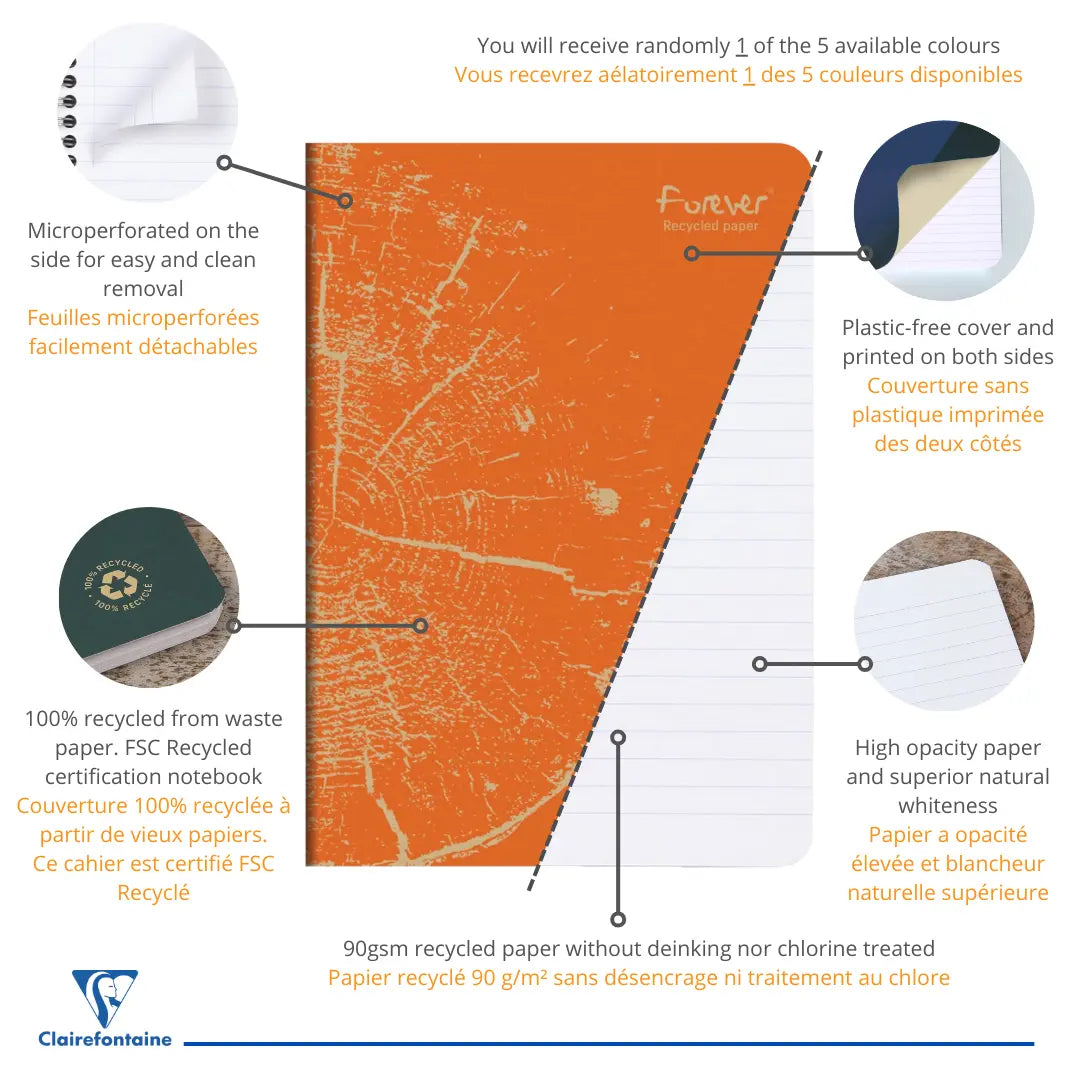 Forever premium cahier agrafé ligné -assortis- A5. 96 pages (14.8x21cm) CLAIREFONTAINE