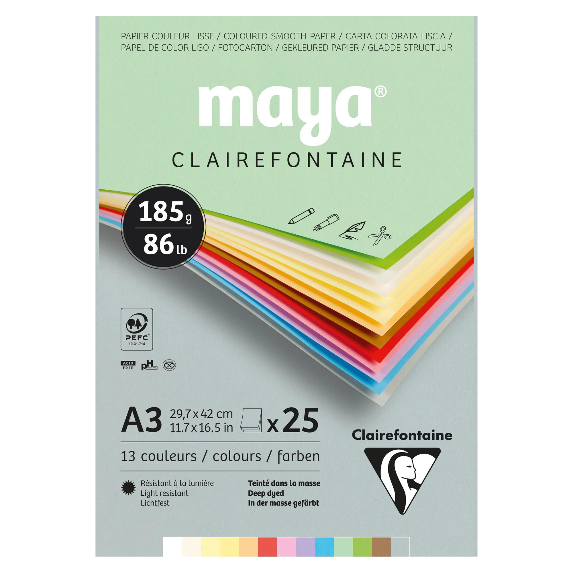 Bloc Maya Pastel A3 25 feuilles (2x12coul.+1blanc) 185g