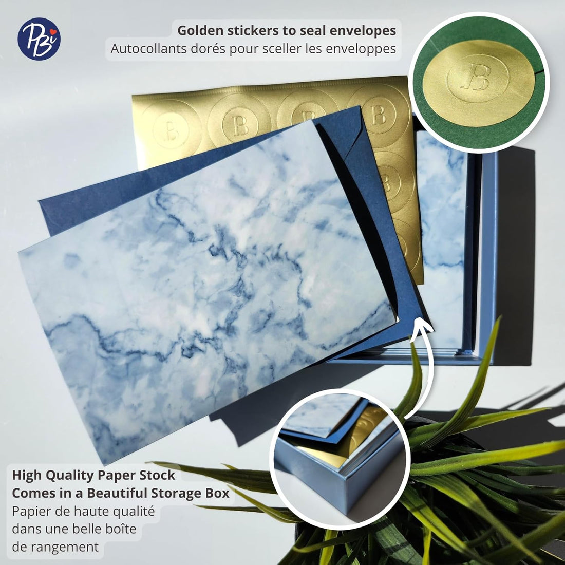 CARTE VIERGE / BOITE (10 CARTES, 10 ENV, 10 AUTOCOLLANTS) : BLEU MARBRÉ PBI AUTRES