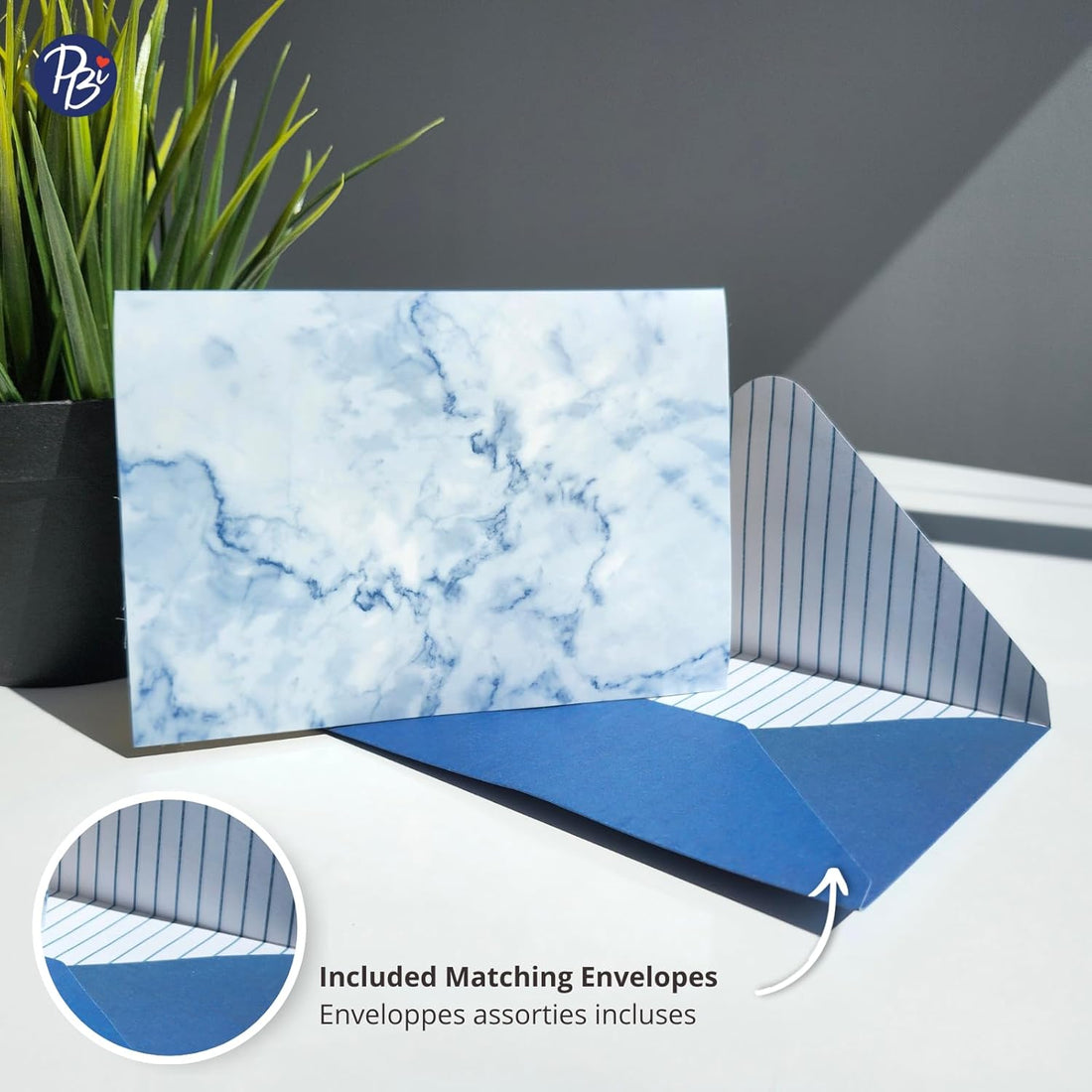 CARTE VIERGE / BOITE (10 CARTES, 10 ENV, 10 AUTOCOLLANTS) : BLEU MARBRÉ PBI AUTRES