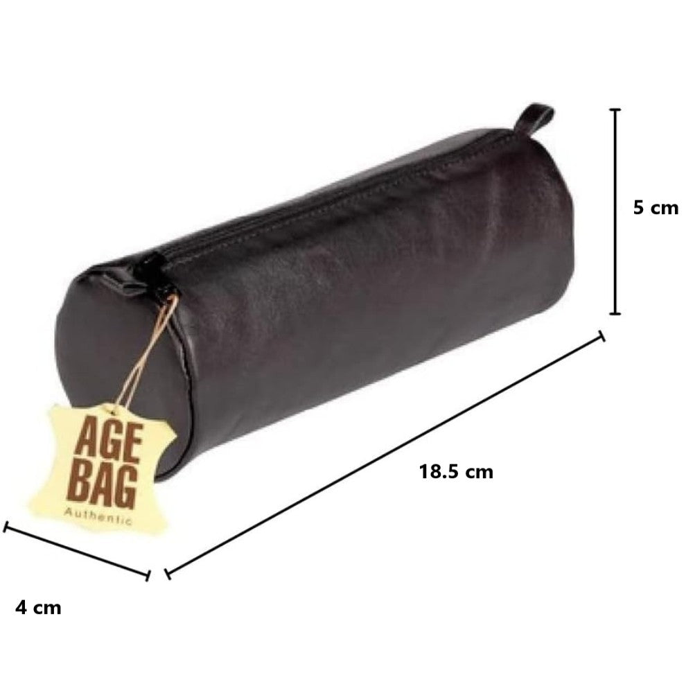 Small Round Age Bag Pencil Case Black (7.3x1.6in)