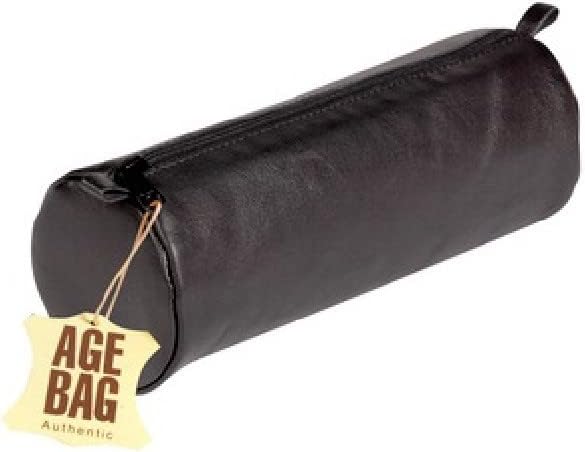 Small Round Age Bag Pencil Case Black (7.3x1.6in)