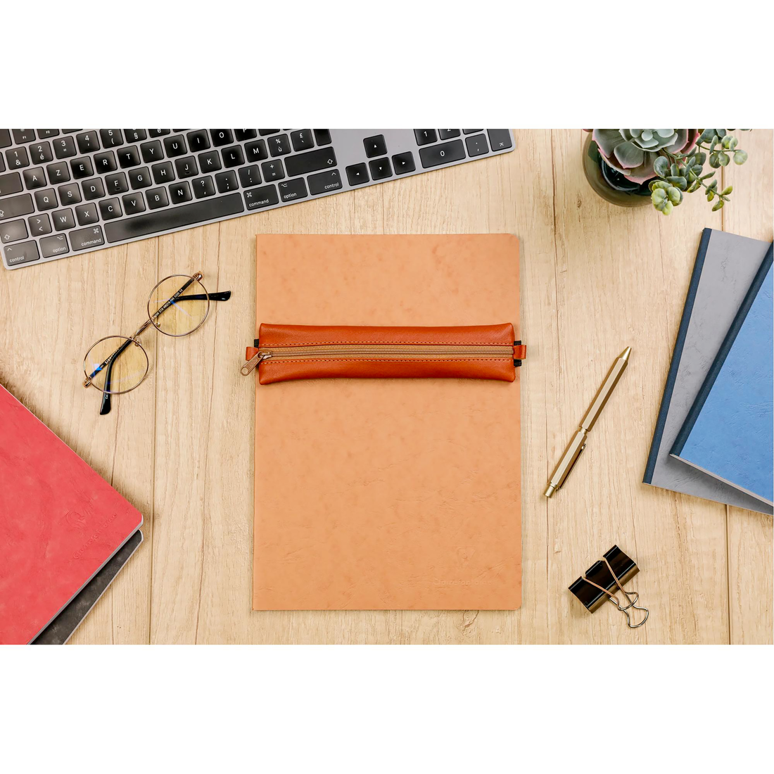 Trousse à crayons plate Age Bag en cuir pour cahier marron (20x4.5cm)