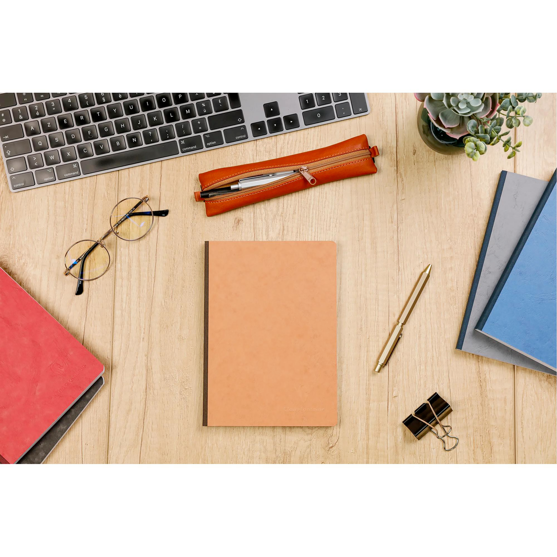 Trousse à crayons plate Age Bag en cuir pour cahier marron (20x4.5cm)