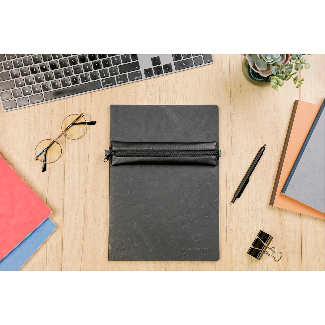 Trousse à crayons plate Age Bag en cuir pour cahier noir (20x4.5cm)