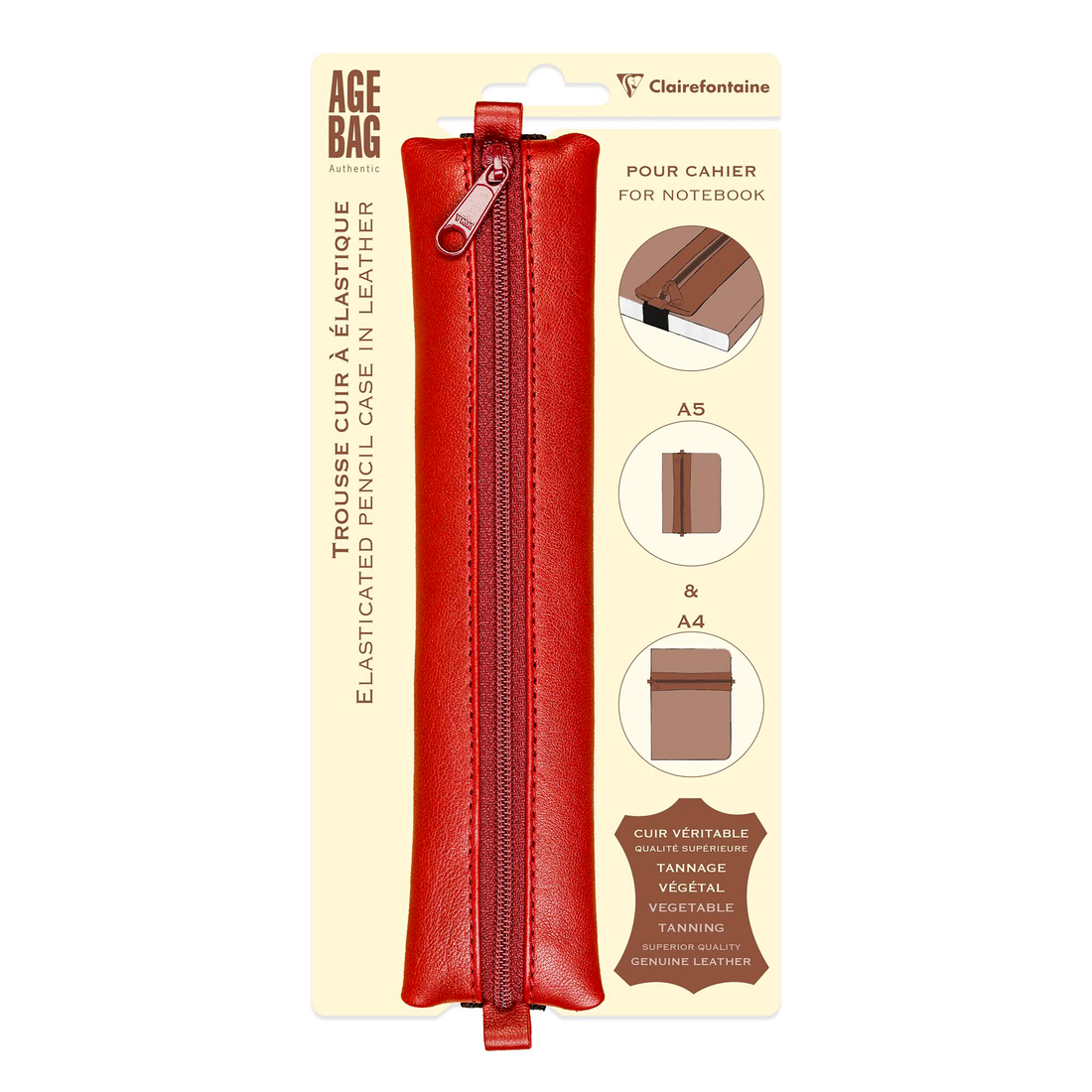 Trousse à crayons plate Age Bag en cuir pour cahier rouge (20x4.5cm)
