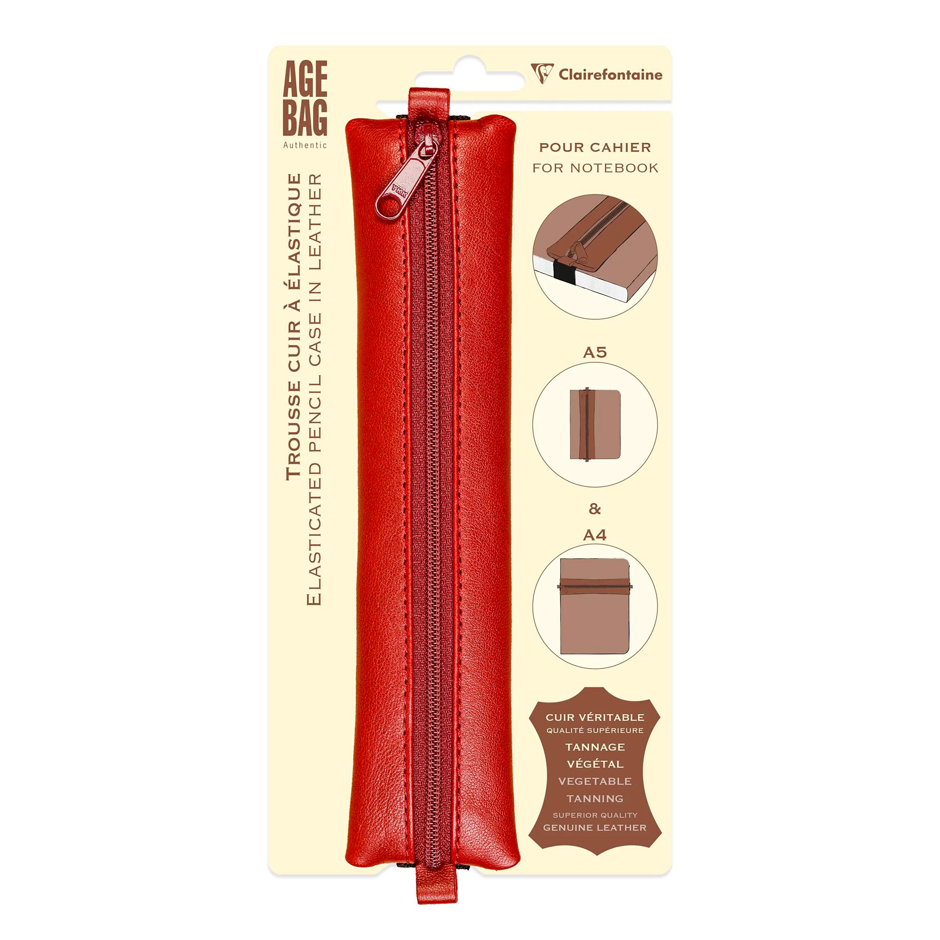 Trousse à crayons plate Age Bag en cuir pour cahier rouge (20x4.5cm)