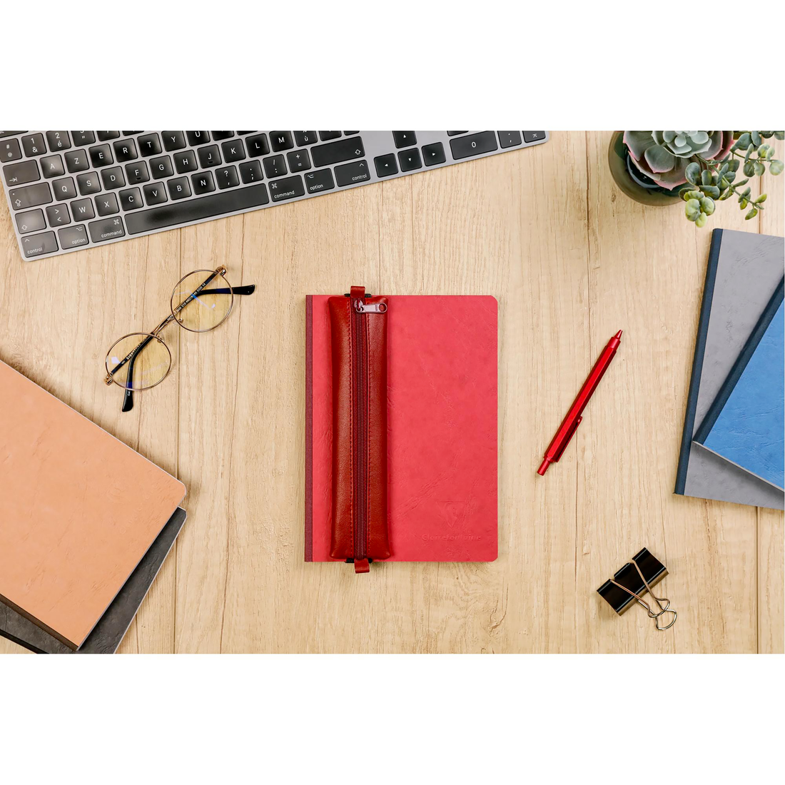 Trousse à crayons plate Age Bag en cuir pour cahier rouge (20x4.5cm)