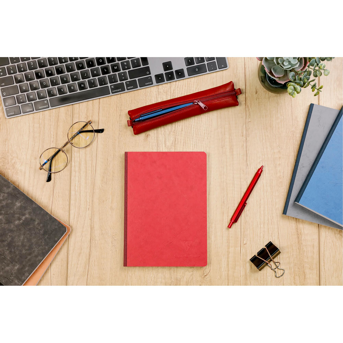 Trousse à crayons plate Age Bag en cuir pour cahier rouge (20x4.5cm)