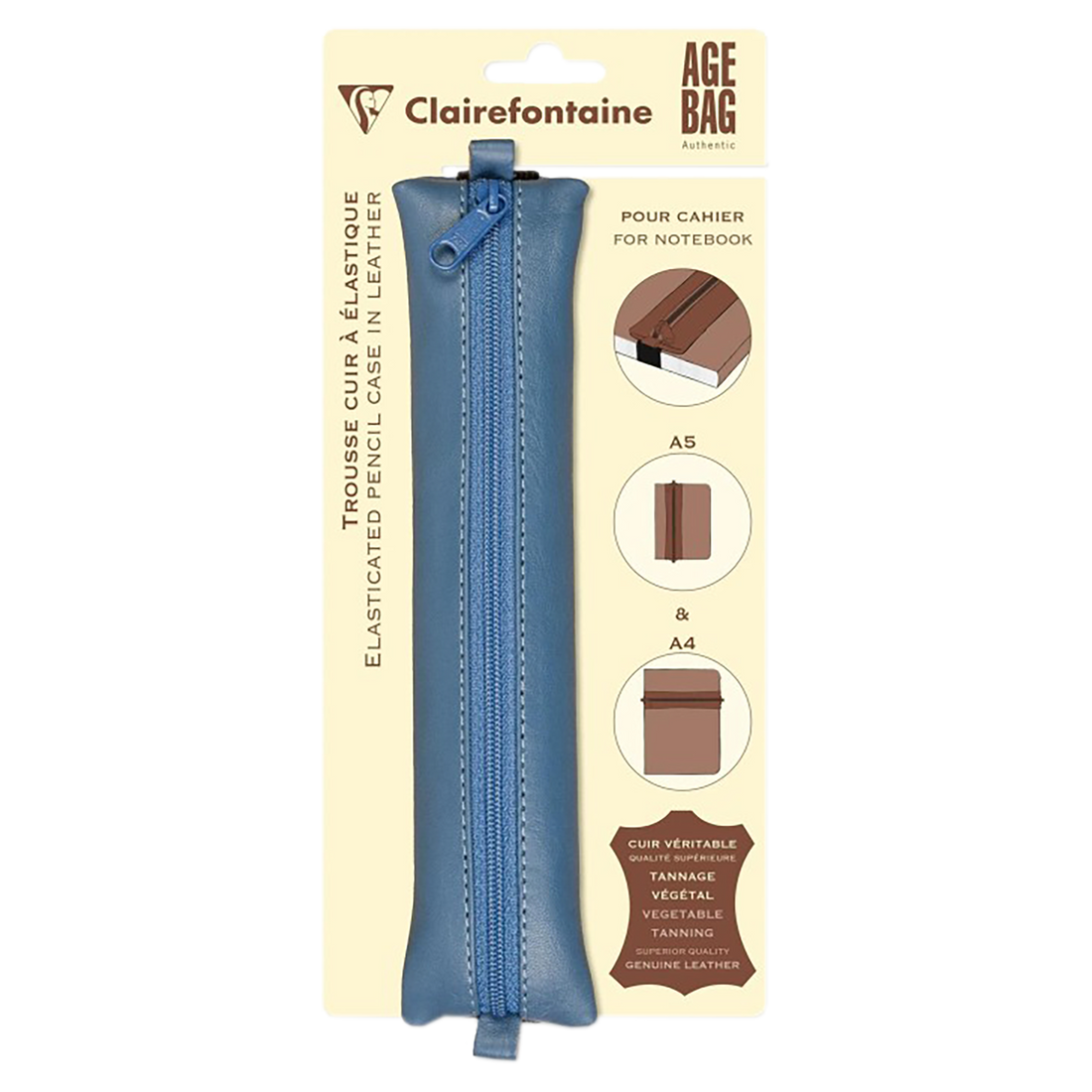 Age bag trousse plate en cuir pour cahier -bleu (20x4.5cm) CLAIREFONTAINE