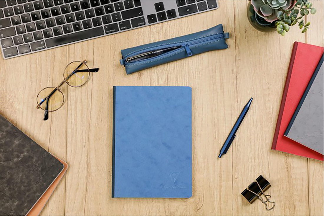 Age bag trousse plate en cuir pour cahier -bleu (20x4.5cm) CLAIREFONTAINE