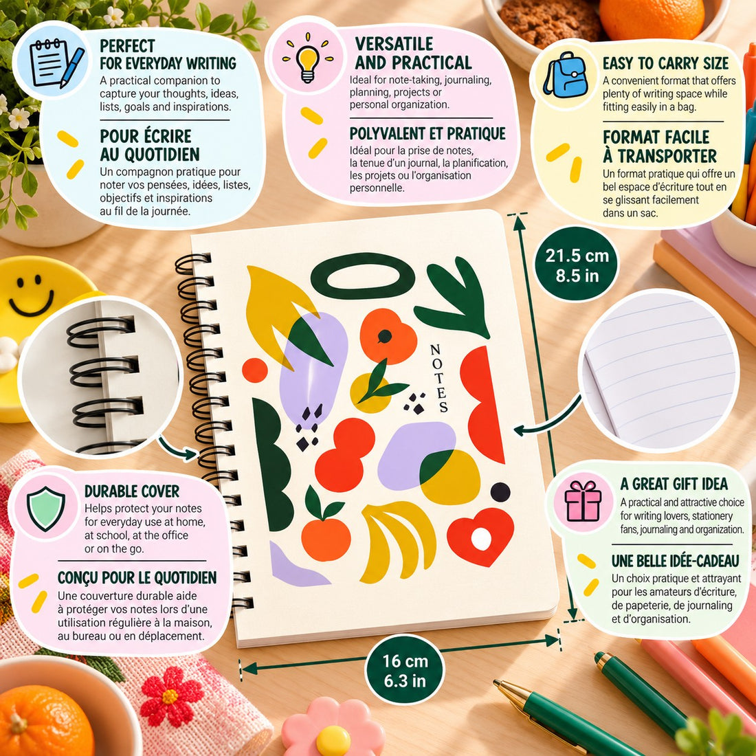 CAHIER DE NOTES- MEDIUM- FRUITS ABSTRAIT - PBI LIVRES NOTES