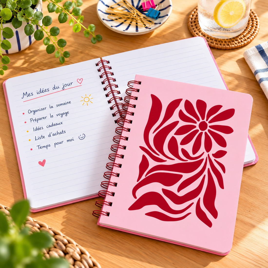 CAHIER DE NOTES- MEDIUM- FLEURS ROUGES ABSTRAIT - PBI LIVRES NOTES