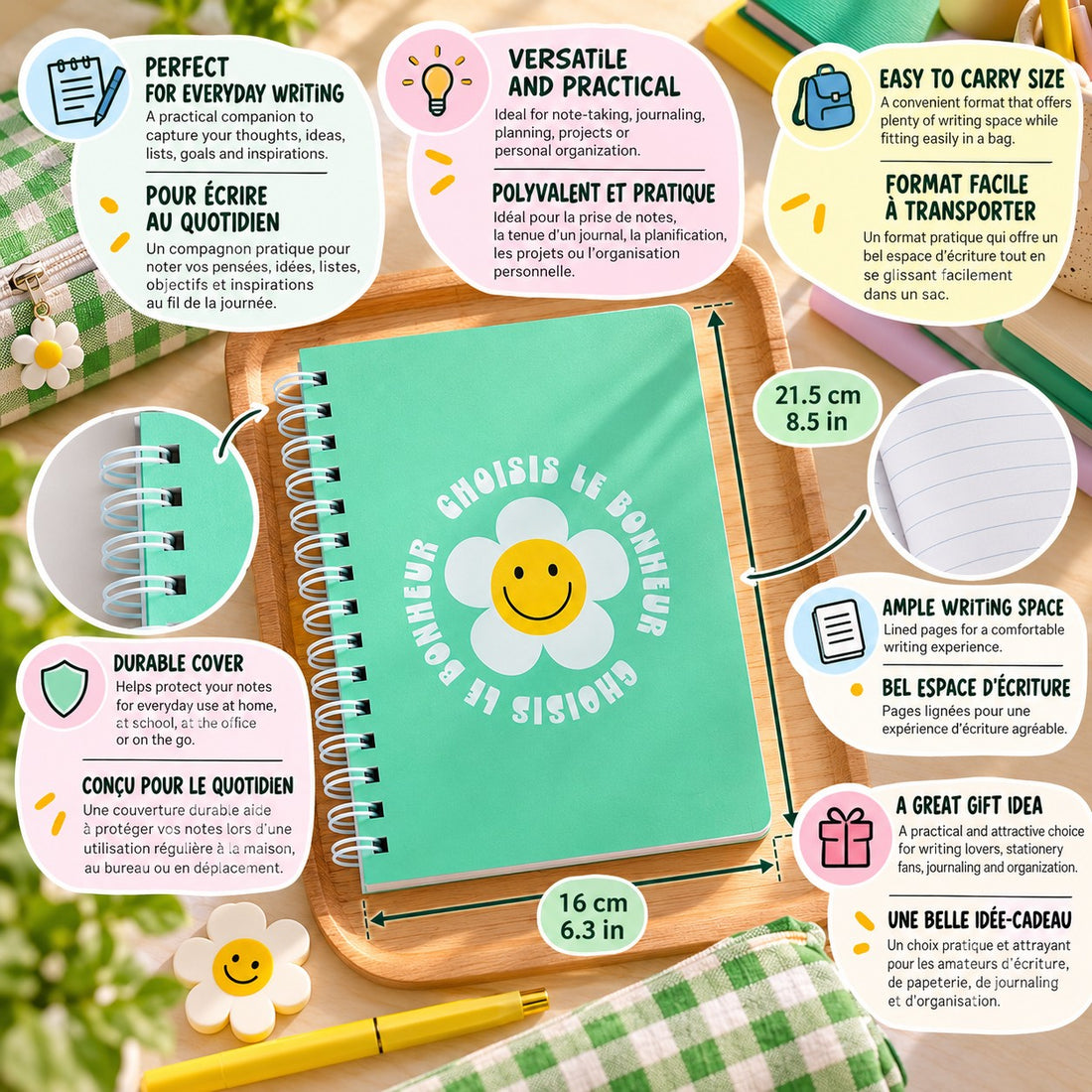 CAHIER DE NOTES- MEDIUM- CHOISIS LE BONHEUR - PBI LIVRES NOTES