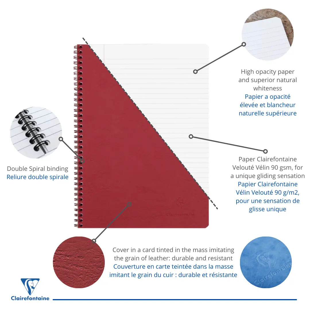Age-bag cahier reliure intégrale ligné+M -rouge- A4. 100 pages (21x29.7cm) CLAIREFONTAINE