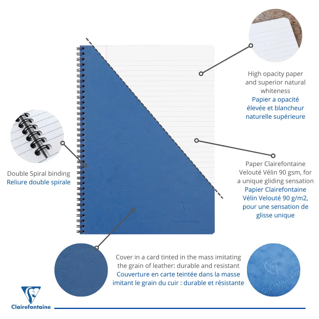 Age-bag cahier reliure intégrale ligné+M -bleu- A4. 100 pages (21x29.7cm) CLAIREFONTAINE