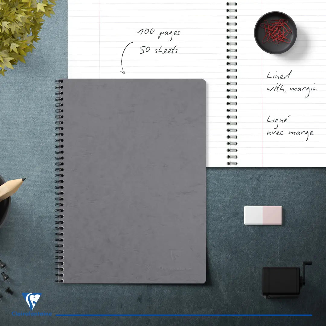 Age-bag cahier reliure intégrale ligné+M -gris- A4. 100 pages (21x29.7cm) CLAIREFONTAINE