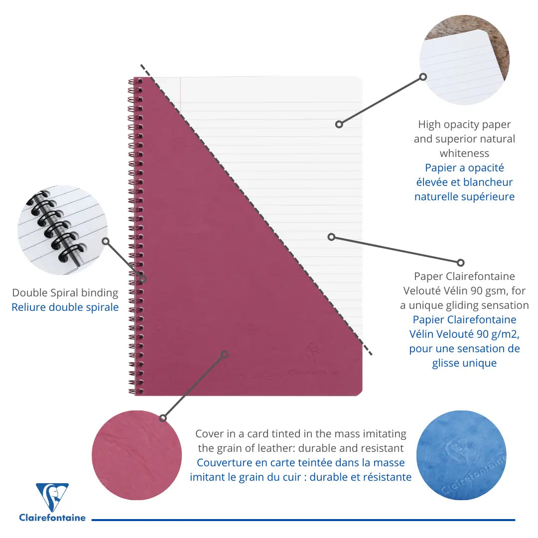 Age-bag cahier reliure intégrale ligné+M -rose- A4. 100 pages (21x29.7cm) CLAIREFONTAINE