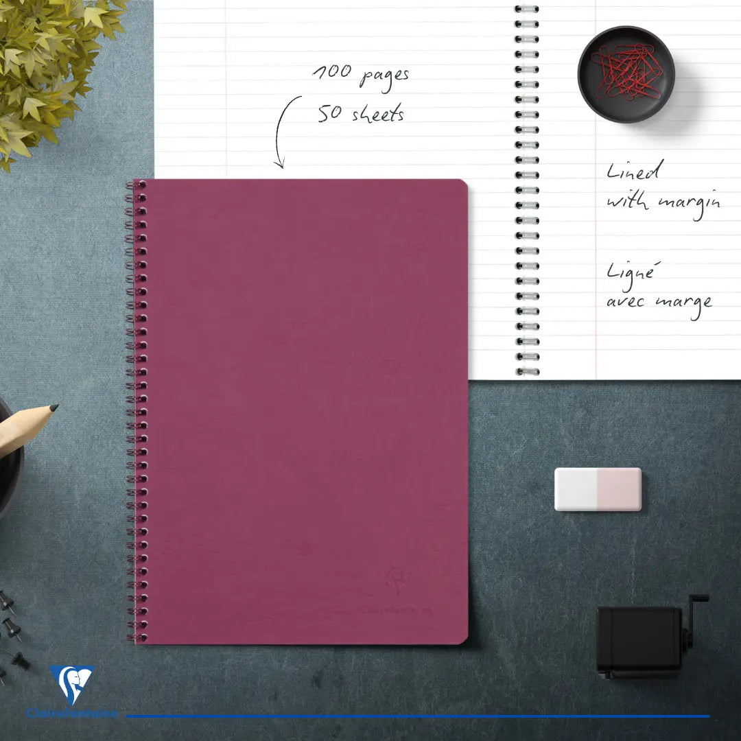 Age-bag cahier reliure intégrale ligné+M -rose- A4. 100 pages (21x29.7cm) CLAIREFONTAINE