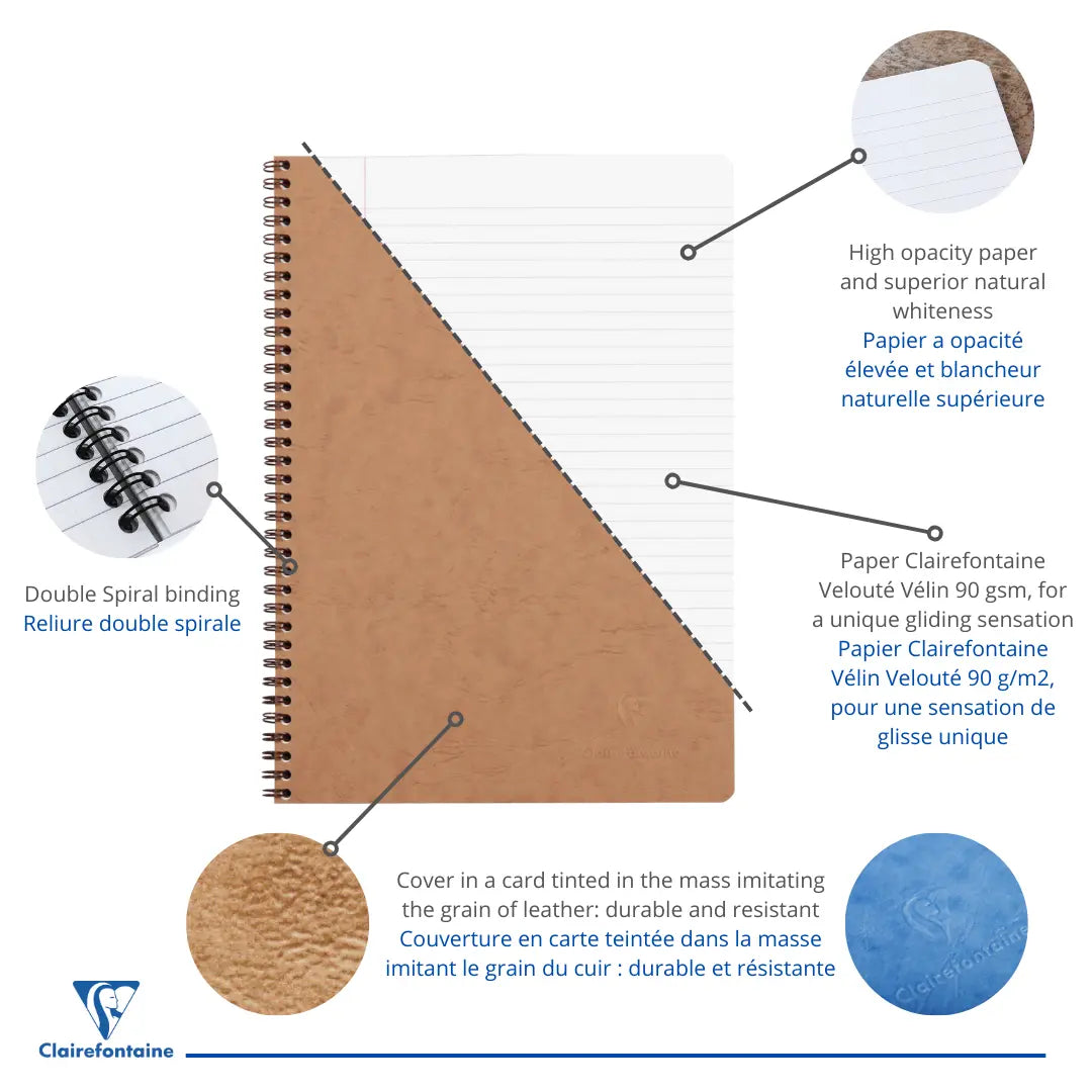 Age-bag cahier reliure intégrale ligné+M -tabac- A4. 100 pages (21x29.7cm) CLAIREFONTAINE