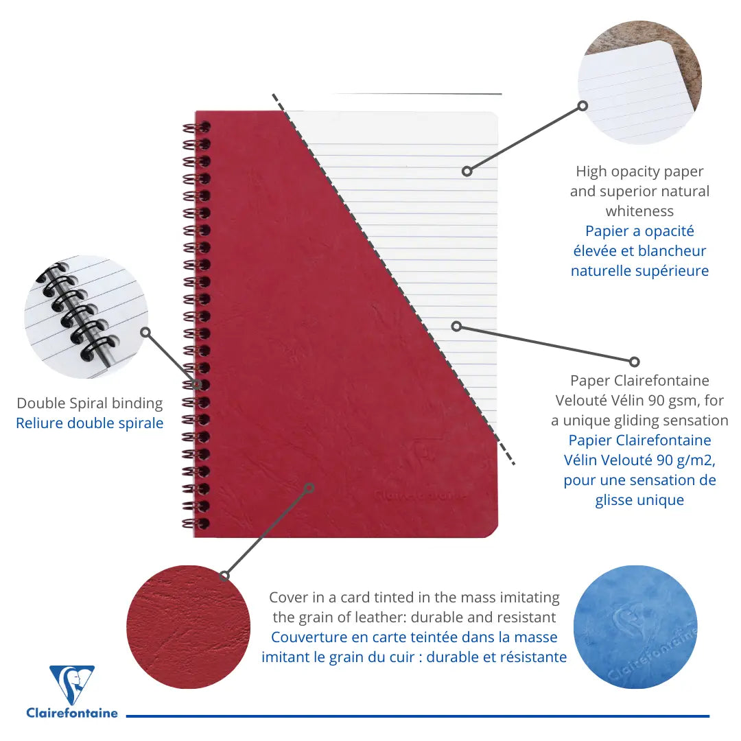 Age-bag cahier reliure intégrale ligné-rouge- A5. 100 pages (14.8x21cm) CLAIREFONTAINE