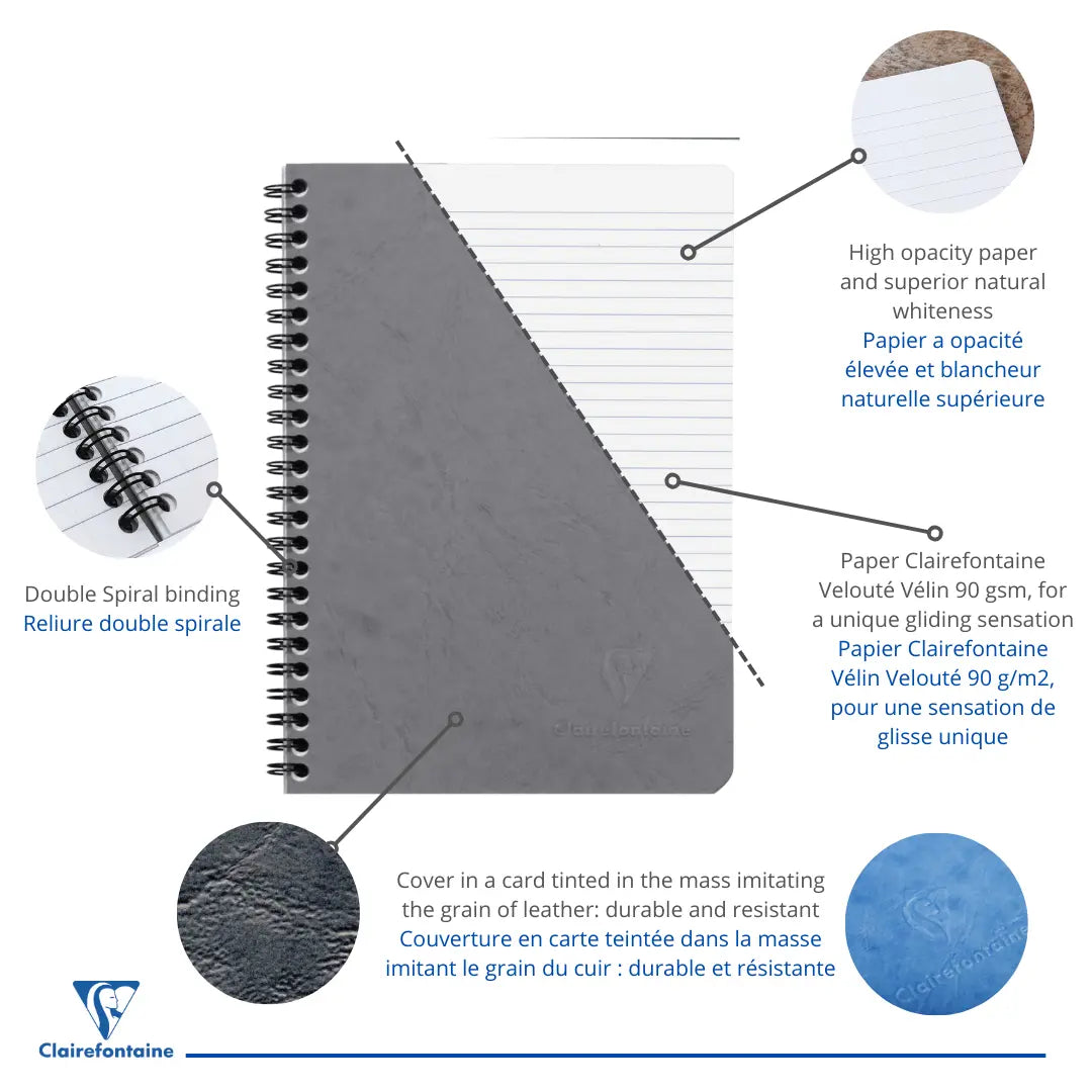Age-bag cahier reliure intégrale ligné -gris- A5. 100 pages (14.8x21cm) CLAIREFONTAINE